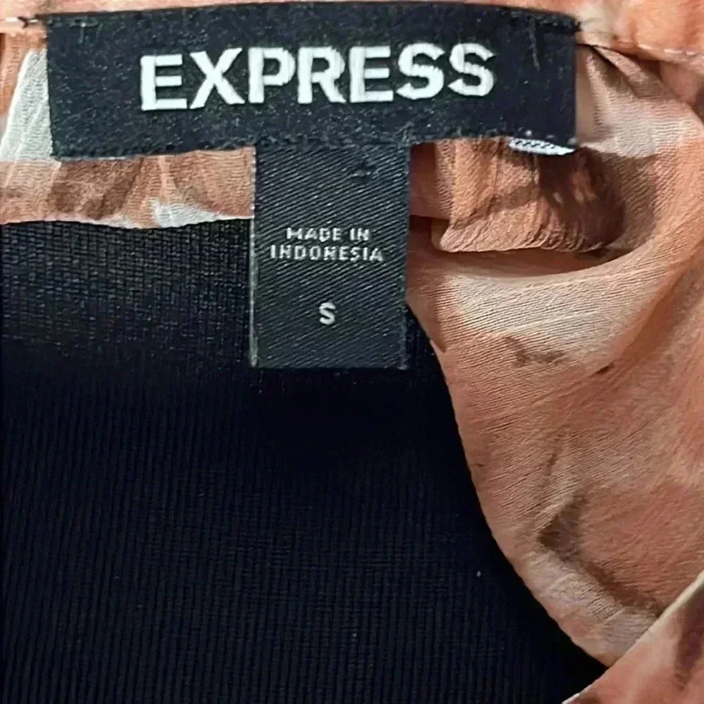 Express Floral Abstract Print Multicolor Ruffle Button Front Sheer Blouse Size S - Picture 7 of 8